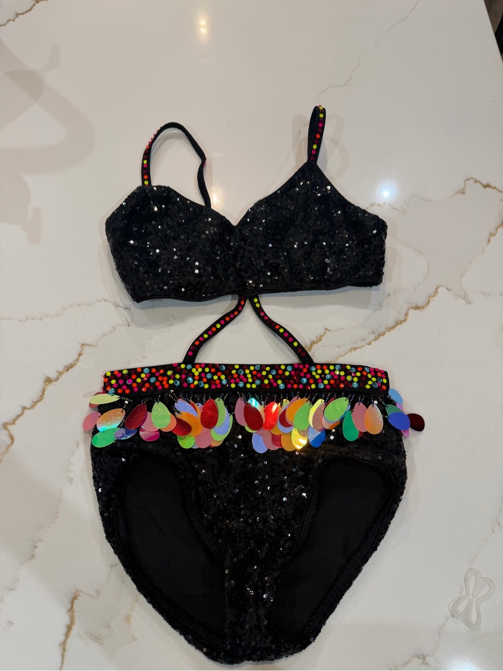 Glamour CXL Black Sequin Dance Costume with Sequin Trim